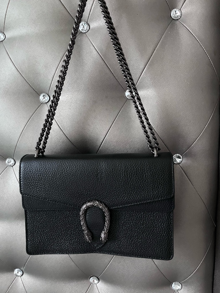 Vera Pelle Black Leather Bag Made In Italy Chain Handle 11”-7”-3”